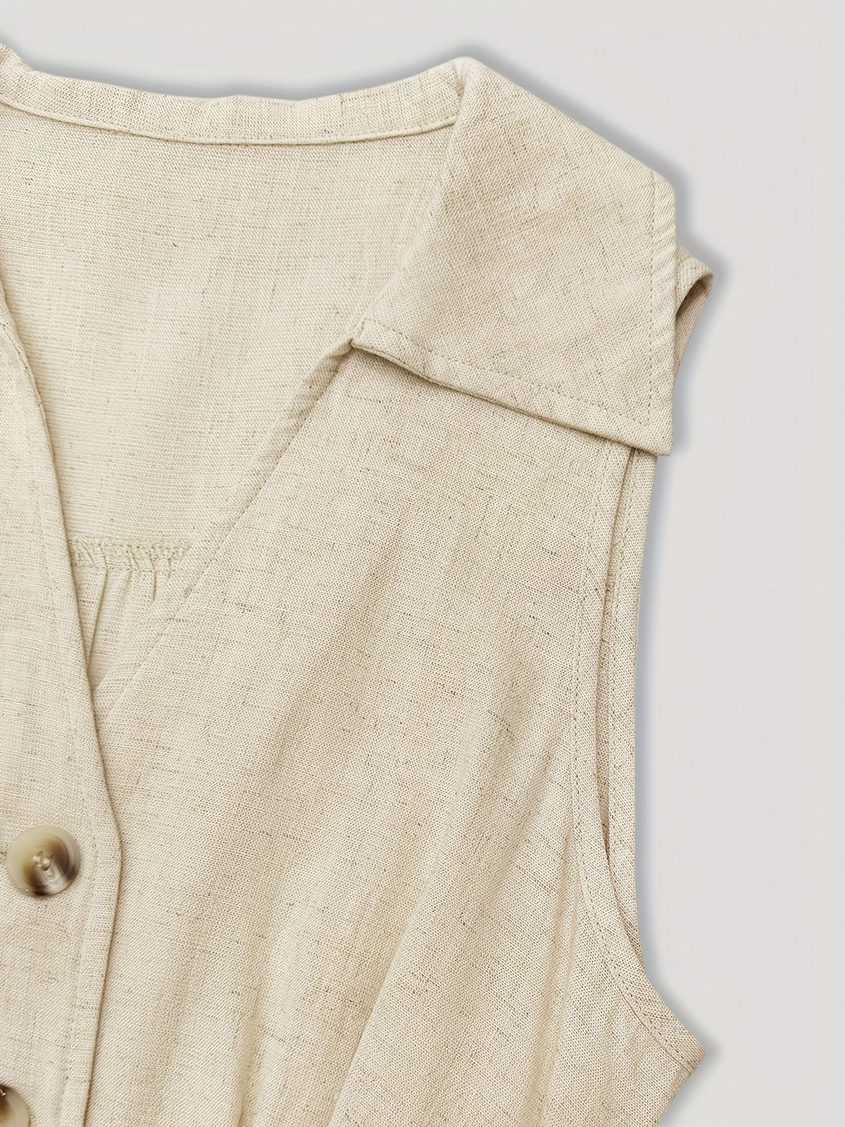 V-neck sleeveless breasted waistband A hem shirt dress - beige