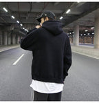 Oversize solid half-zip fleece pullover hoodie