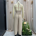 Linen Two-Piece Set – Halter Crop Top & Balloon-Leg Pants