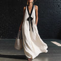 V-neck Strapless Sleeveless Resort-Style Long Simple Elegant Dress