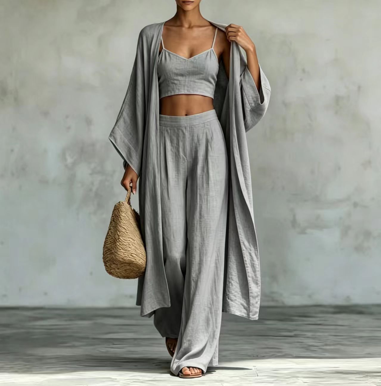 Wide-Leg Pants Set – Long Cardigan & High-Waist Pants