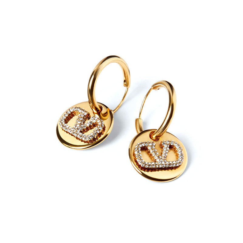 V-shaped small round stud earrings for women, fashion crystal earrings earring studs ear drops jewelry