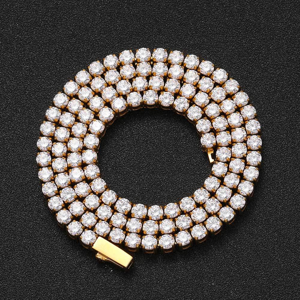 4mm Spring Clasp Stainless Steel Tennis Chain - Gold Necklace