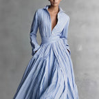 Striped long sleeved pocket cardigan tied shirt dress