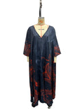 Dragon print beach vacation long dress outerwear - navy