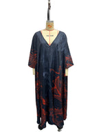 Dragon print beach vacation long dress outerwear - navy
