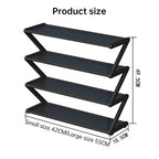 Z-shaped 4-layer shoe organizer: space-saving, wall/corner-mount, stackable, adjustable storage shelf.
