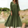 V-neck pleated dress