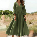 V-neck pleated dress