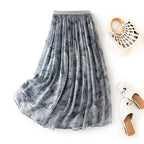 High waisted A-line hanging long skirt - gray