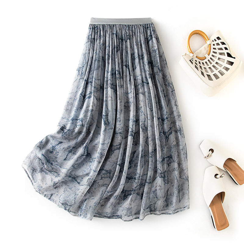 High waisted A-line hanging long skirt - gray