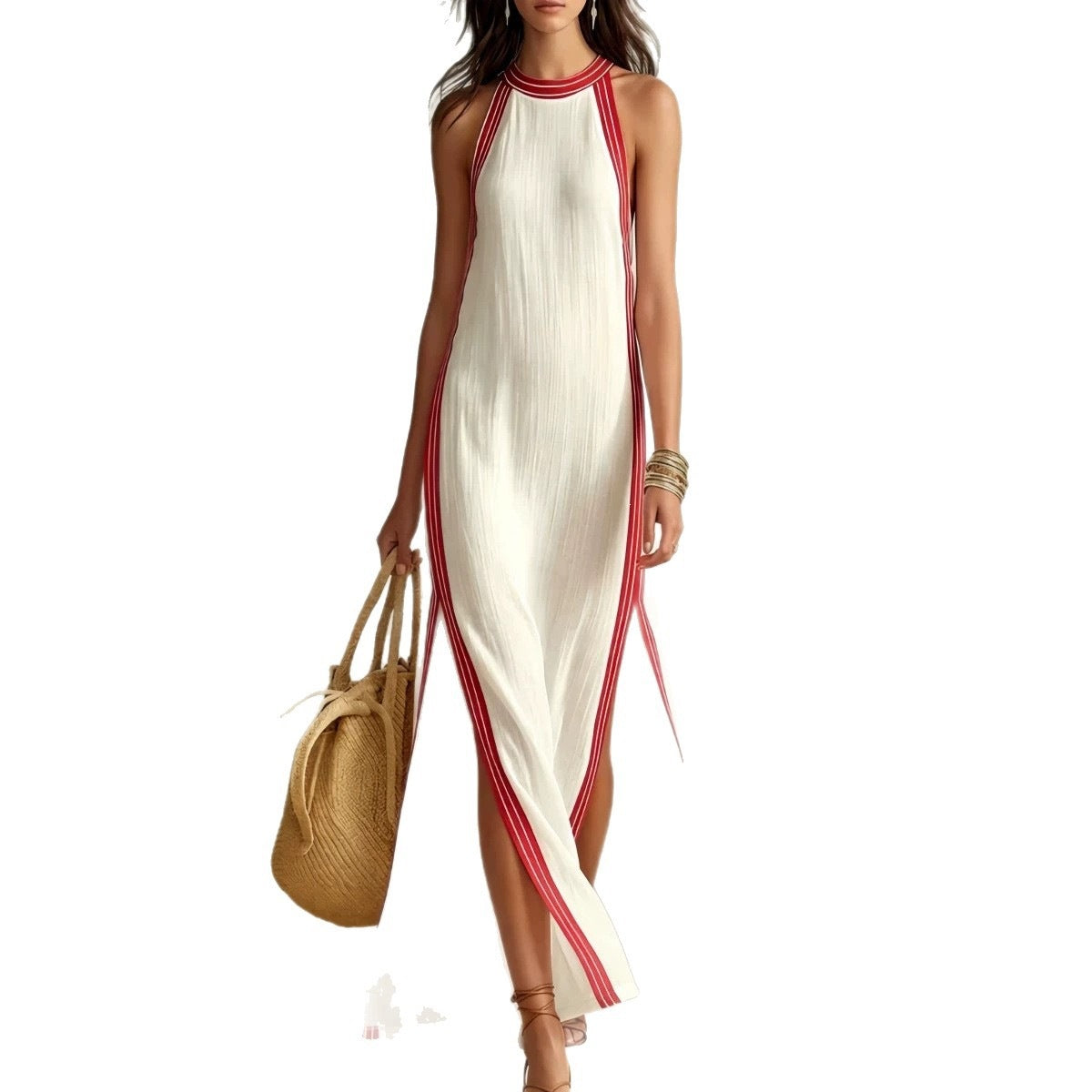 Style Stripe Split Sleeveless Vacation Casual Dress