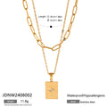 Stainless steel star square pendant double layered necklace