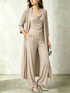 Three-Piece Pants Set – Long Cardigan & Layered Top