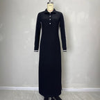 Long skirt women's simple white rolled edge button neck hoodie dress