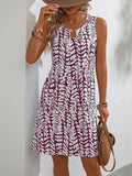 Elegant U-Neck Floral Print Dress - red