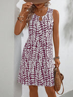 Elegant U-Neck Floral Print Dress - red