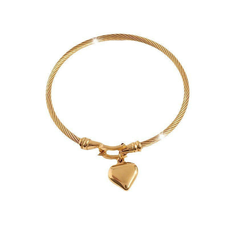 Titan Steel Bracelet Elegant Horsehoof Hook Heart Charm Bangle Non-Tarnish Electroplated Stainless Steel Jewelry