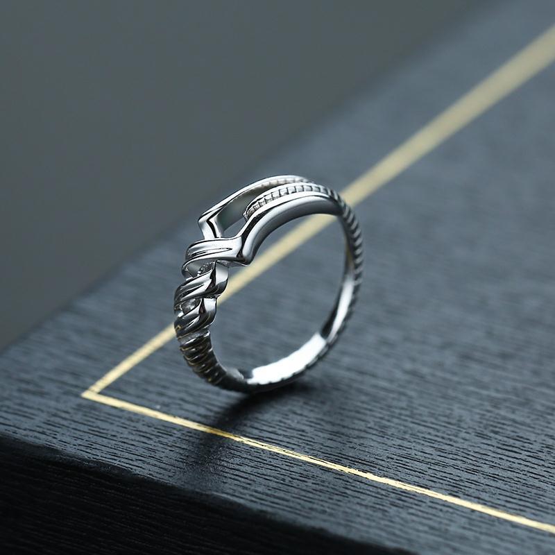 Modern Metal Stone Cross-Opening Design Ring