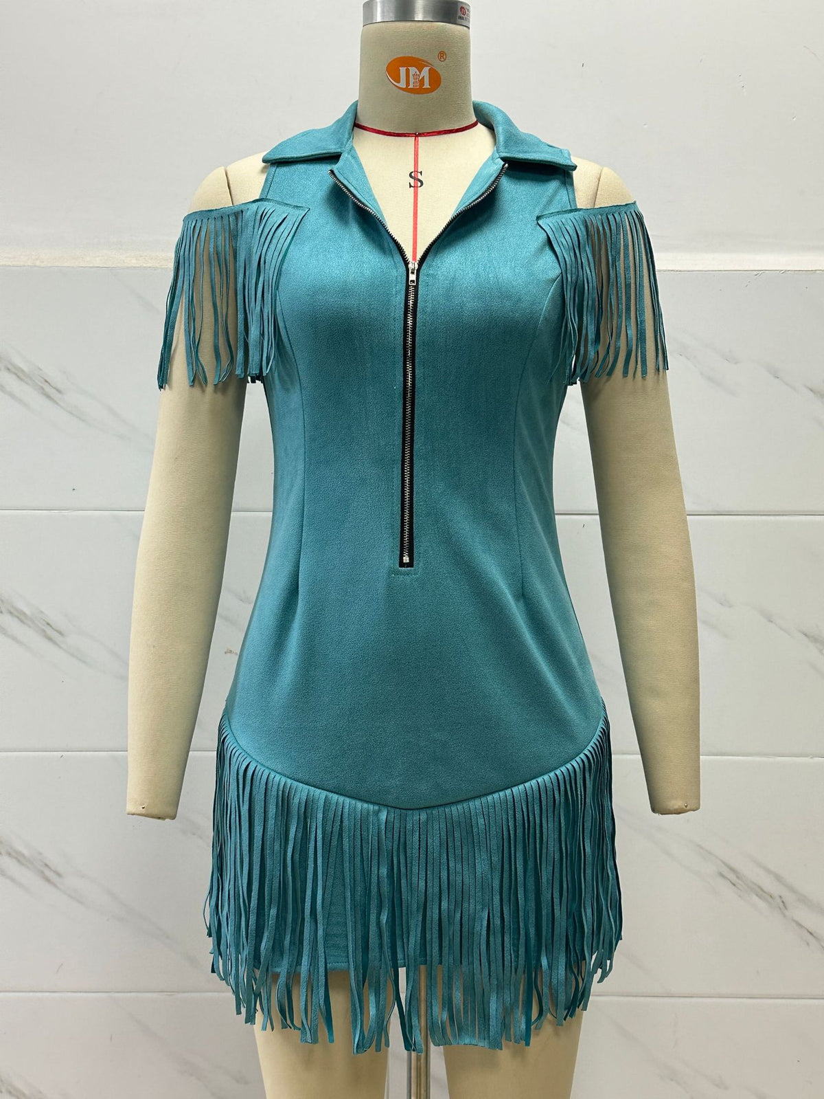 Tassel off shoulder dress - Peacock Blue