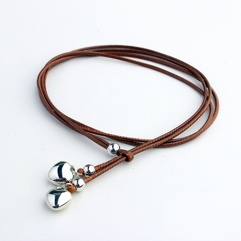 Pulling rope wax thread multi-layer foot decoration peach heart pendant foot chain