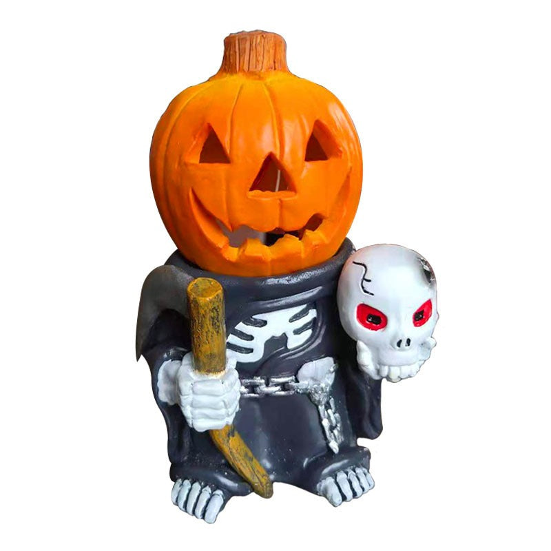 Halloween gift pumpkin knight garden ornaments decorative luminous small pumpkin head resin ornaments