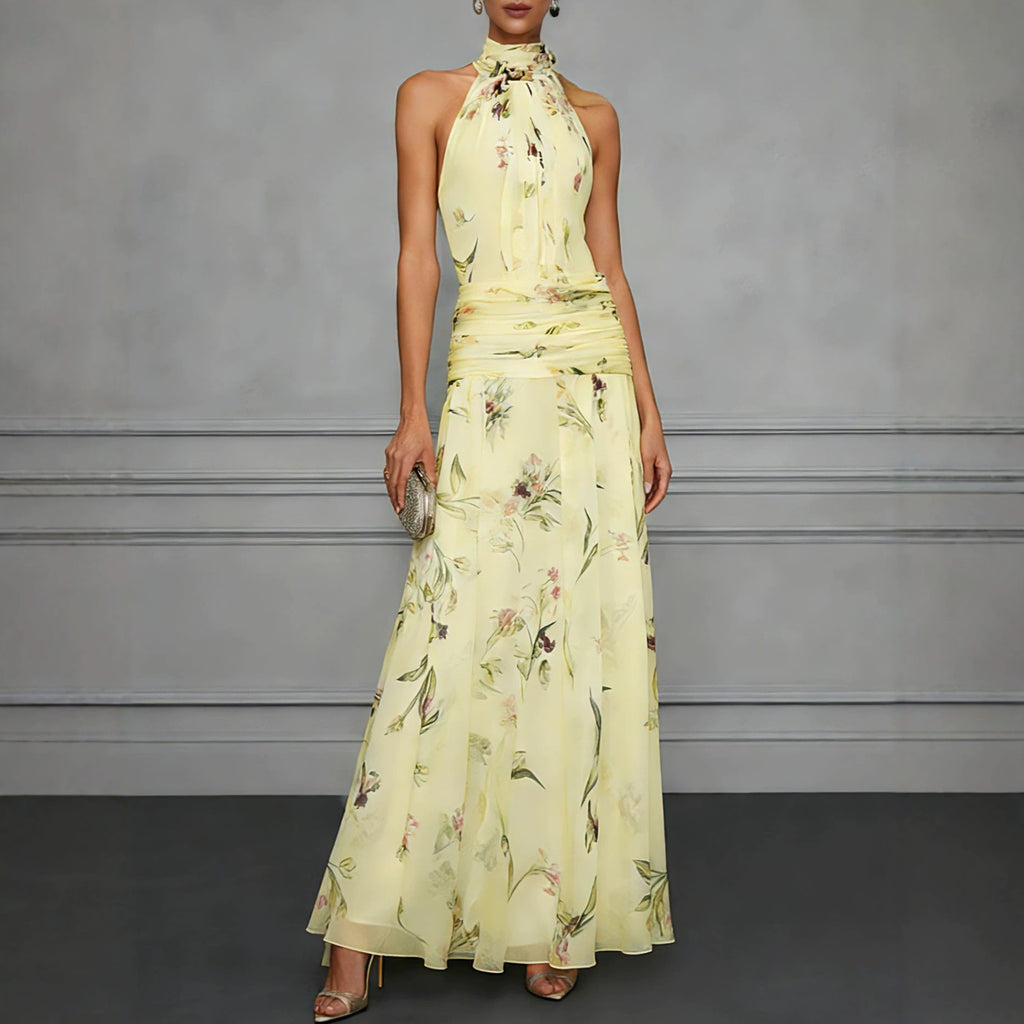 Strapless Printed Maxi Dress – Fitted Sleeveless Shape
