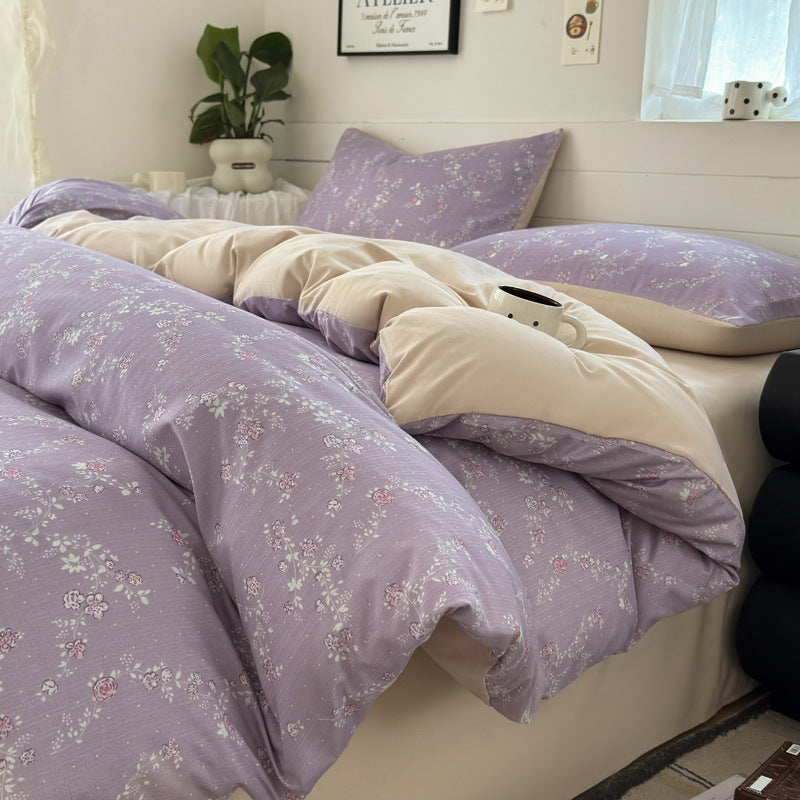 Double Gauze Four-Piece Set Jacquard Small Bamboo Cotton Three-Piece Set Student Dormitory INS Fresh Floral Bedding