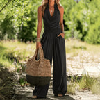 Halter Neck Pants Set – Sleeveless Top & Relaxed Long Pants
