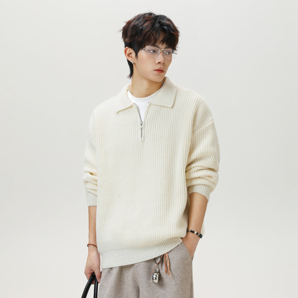 Half zip lapel sweater for men