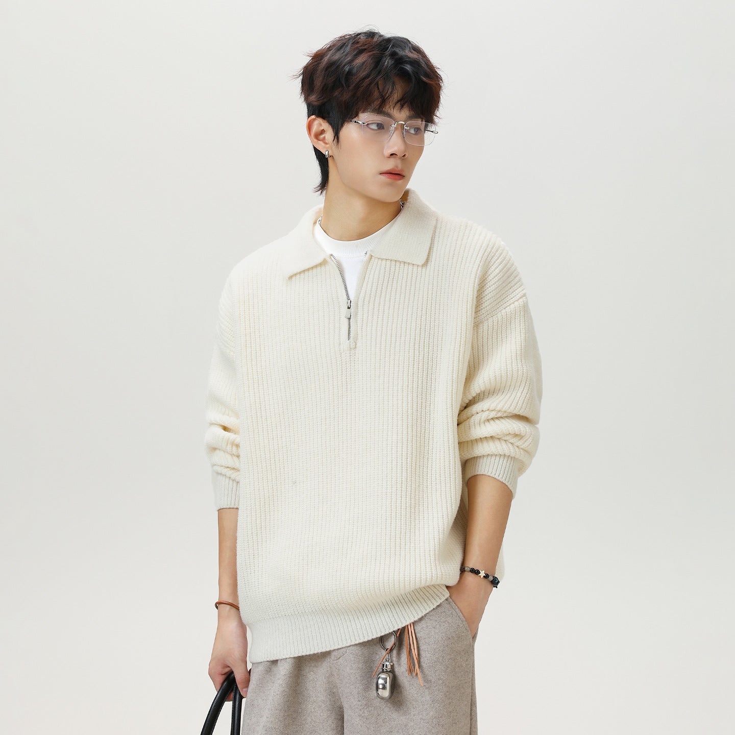 Half zip lapel sweater for men