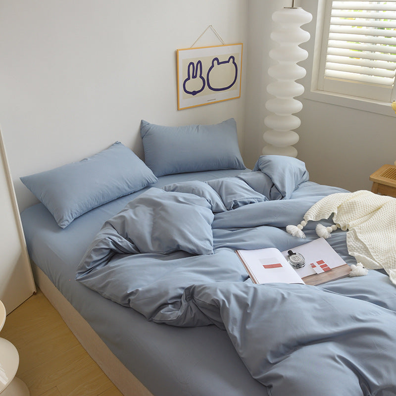 Solid Color Brushed Minimalist INS Style Four-Piece Bedding Set Quilt Cover and Sheet for Autumn and Winter Thickened Dormitory Use