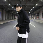 Oversize solid half-zip fleece pullover hoodie