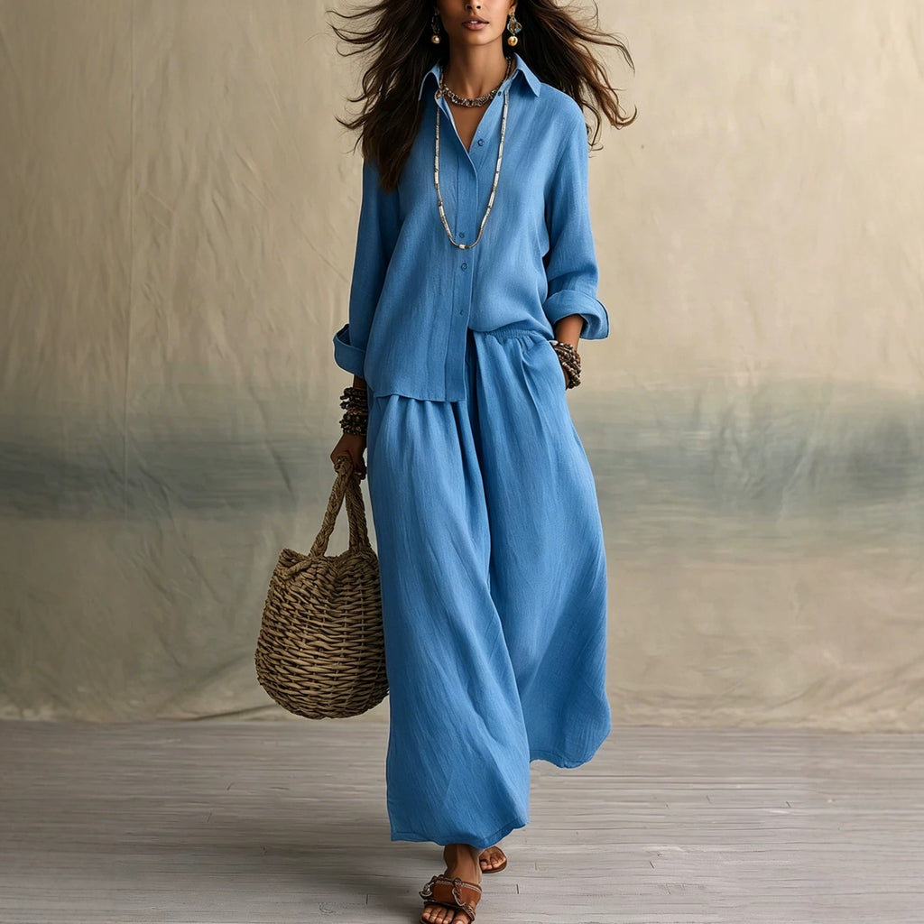Linen Shirt & Pants Set – Relaxed Three-Quarter Sleeves