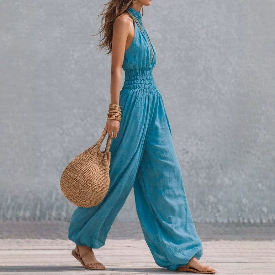 Halter Neck Jumpsuit – High-Waist Balloon-Leg Style