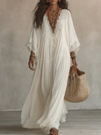 Lace Patchwork Beach Dress | V-Neck | Vacation-Ready