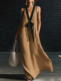 V-neck Strapless Sleeveless Resort-Style Long Simple Elegant Dress