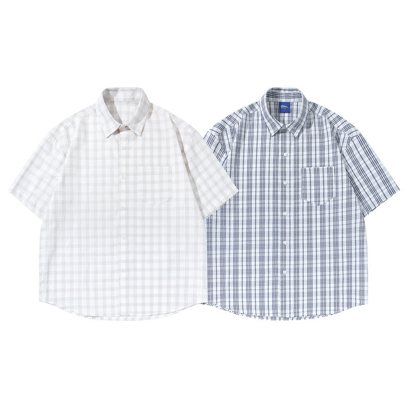 Casual Loose Checkered Short Sleeve Shirt for Men