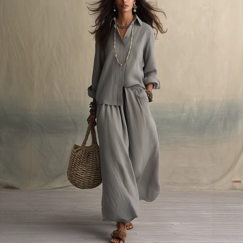 Linen Shirt & Pants Set – Relaxed Three-Quarter Sleeves