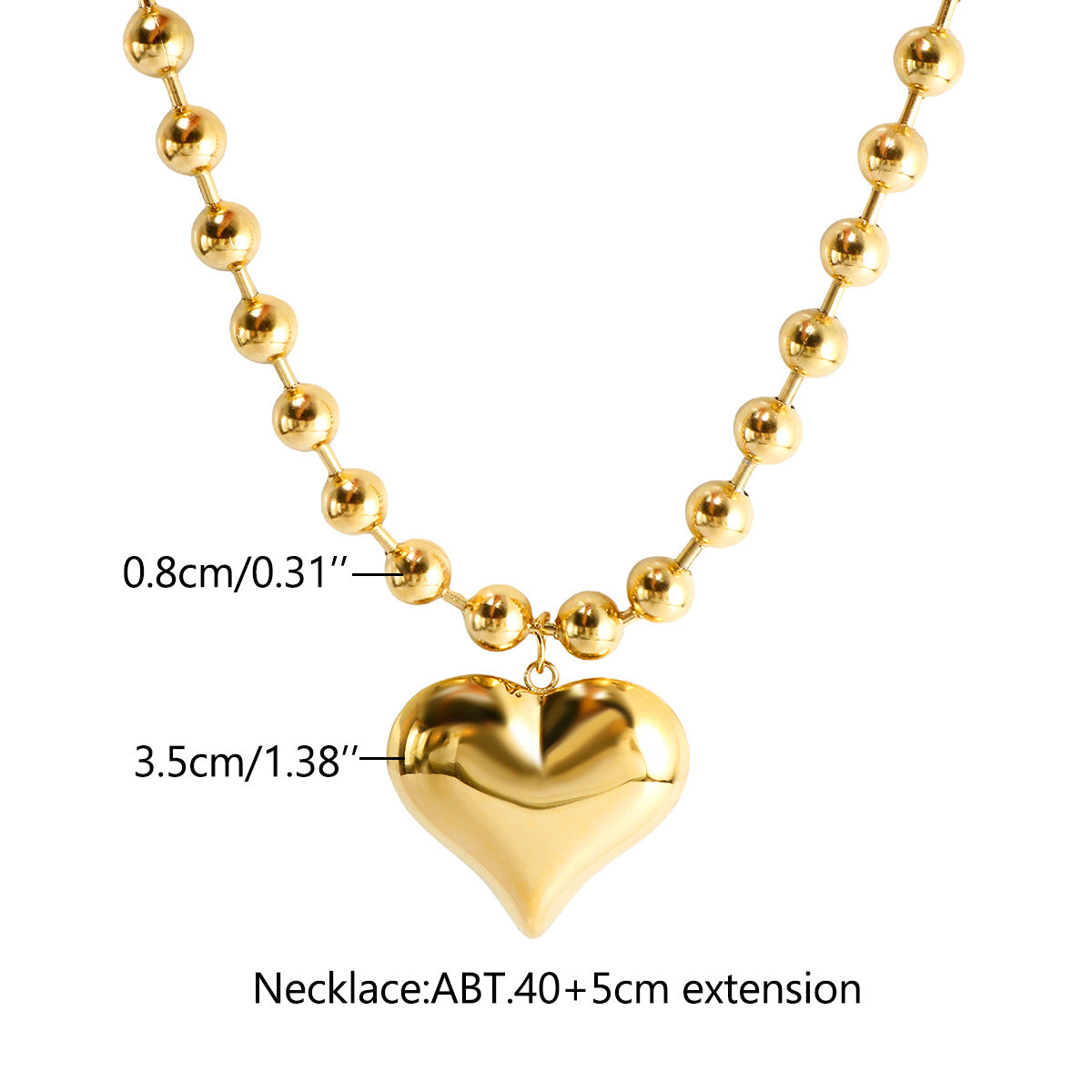 exaggerated bead chain heart pendant necklace - Golden Necklace