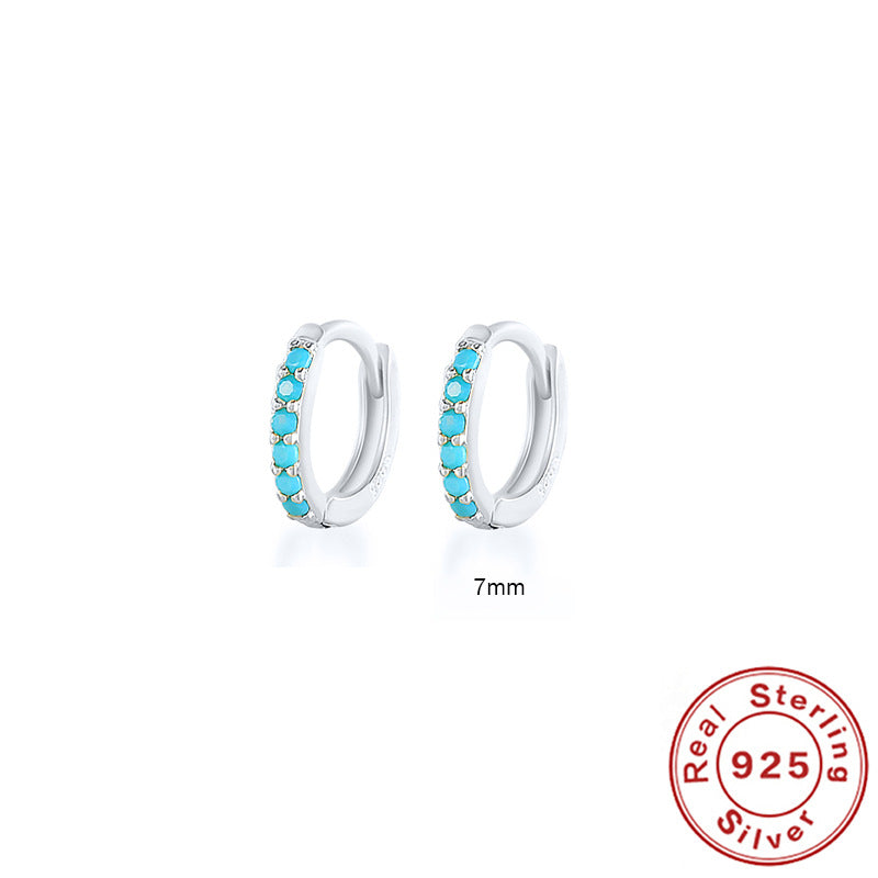 S925 Circle Earrings - Platinum Turquoise
