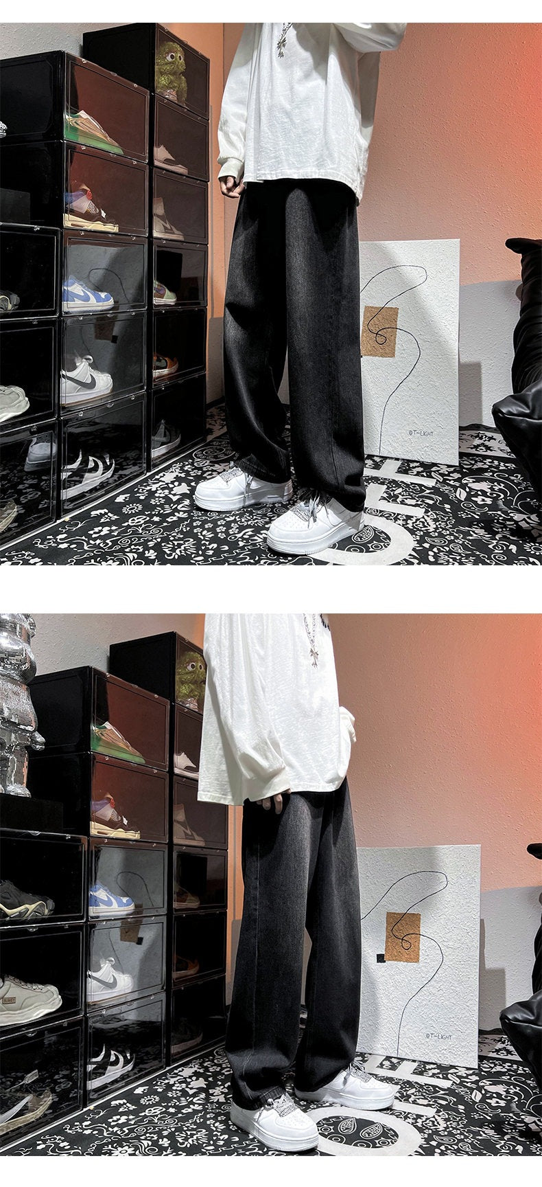 Black Jeans Men Oldschool Pants - Black