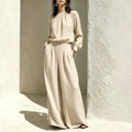 Wide-Leg Pants Set – Stand-Collar Blouse & Long Pants