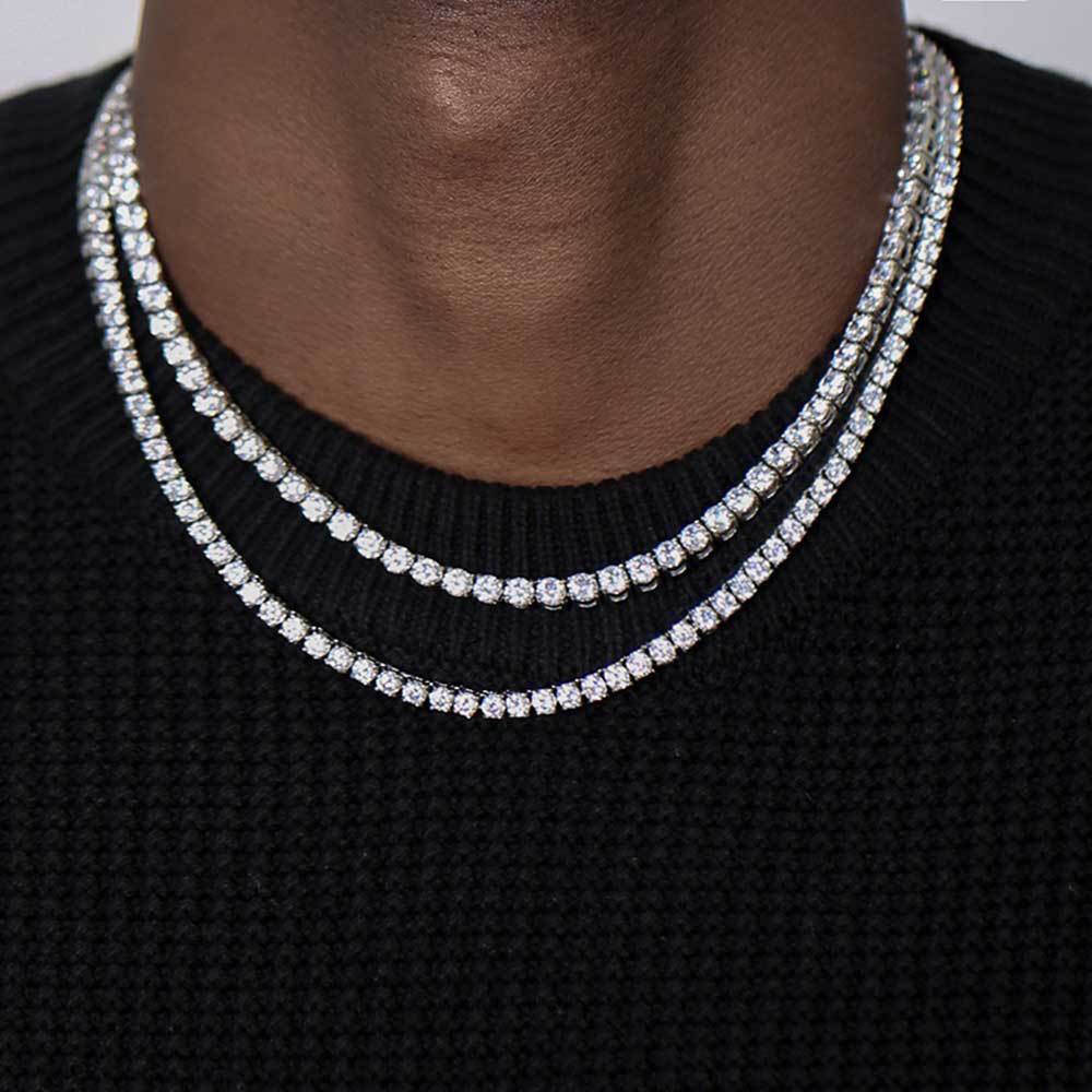 4mm Spring Clasp Stainless Steel Tennis Chain - Steel Necklace