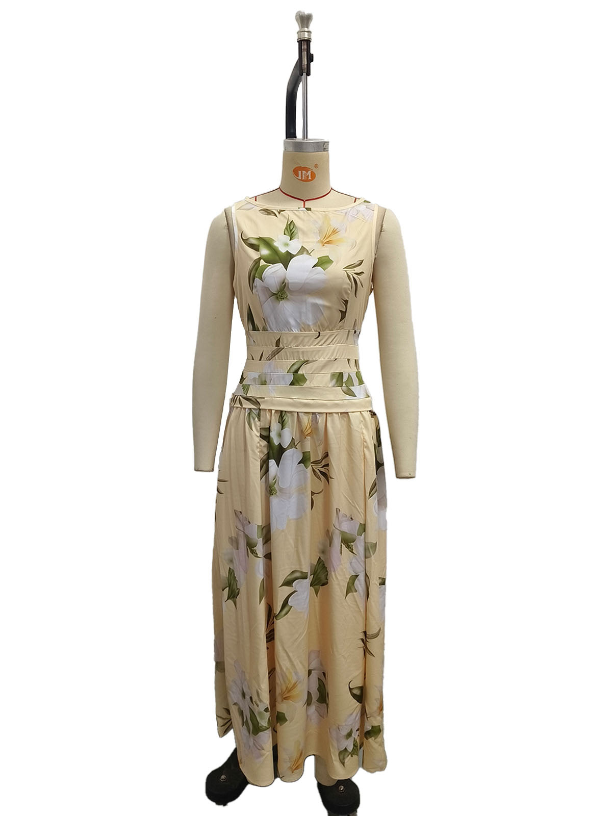 V-neck floral print backless dress - yellow