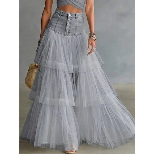 Cowboy patchwork mesh large swing skirt