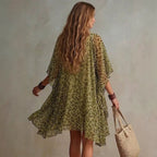V-neck chiffon dress beach vacation cover shirt leopard print beach skirt