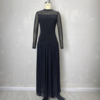Elegant women's black see through mesh long sleeved dress