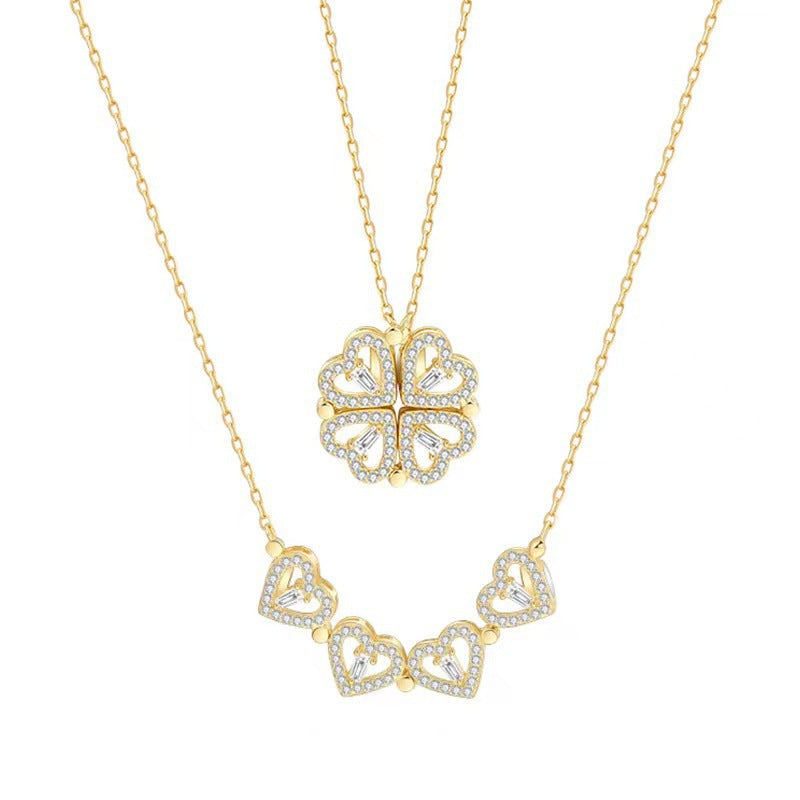 Zirconia Love Clover Magnetic Necklace