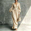 V-Neck Long-Sleeve Dress – Elastic-Waist Fit